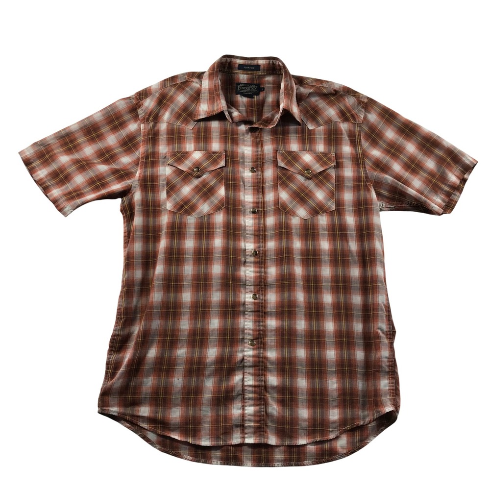 Pendleton Frontier Mens Orange Plaid Short Sleeve‎ Western Snap Shirt Size M
